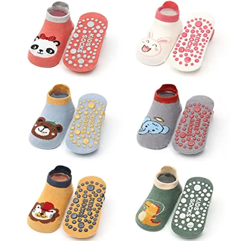 FedMois 6 paia calzini antiscivolo in cotone bimbi bambini motivi animali, Panda, 1-3 anni