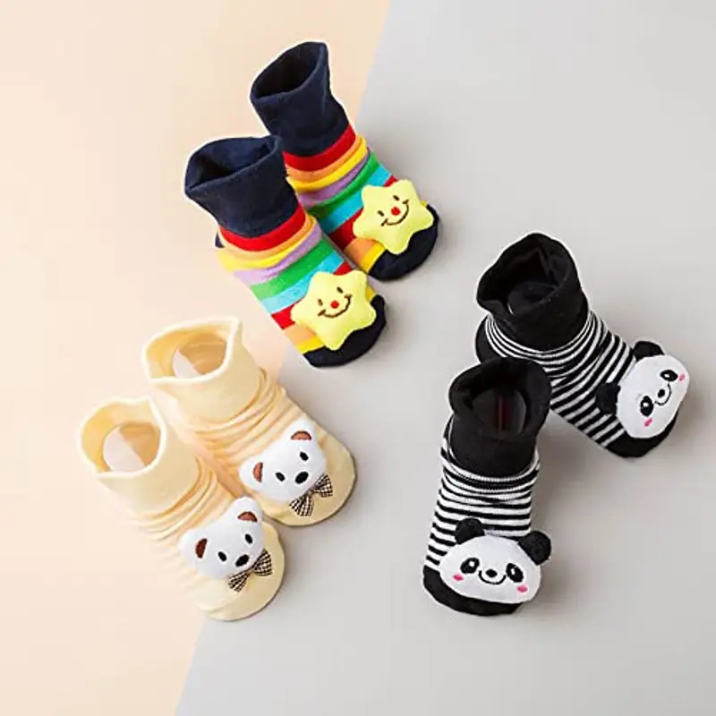 FedMois 6 Paia Calzini Antiscivolo in Cotone Bimbi Neonati 3D Animali, Bimbo, 9 miniatura 3