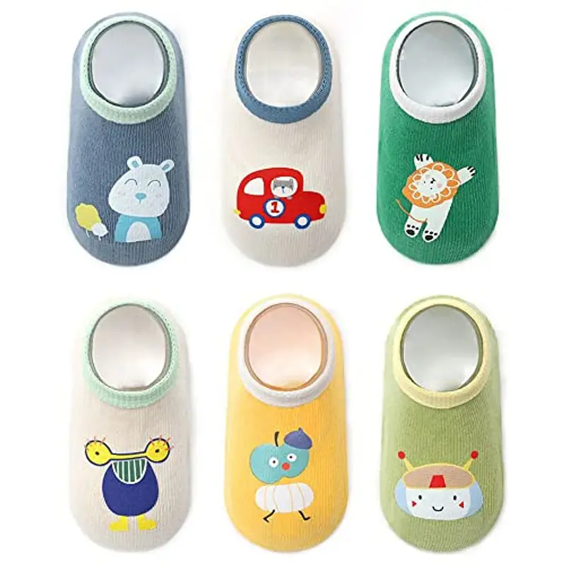 FedMois 6 Paia Calzini Antiscivolo in Cotone Invisibili Bimbi Bambini, Automobili, 3-5 anni