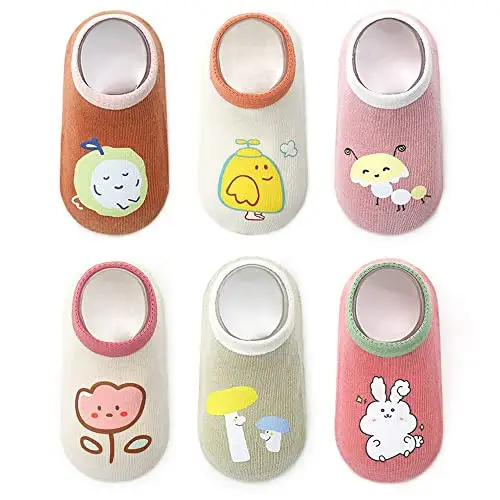 FedMois 6 Paia Calzini Antiscivolo in Cotone Invisibili Bimbi Bambini, Fiori, 3