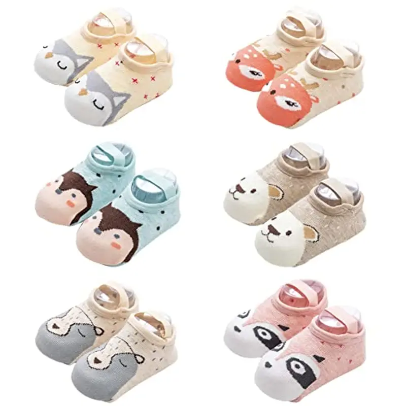 FedMois 6 Paia Calzini Antiscivolo in Cotone Invisibili Neonati Bambini, Panda, 0