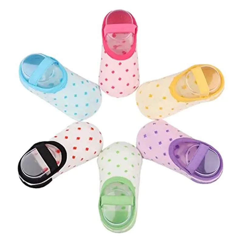 FedMois 6 Paia Calzini Antiscivolo in Cotone Invisibili Neonati Bambini, Pois, 1