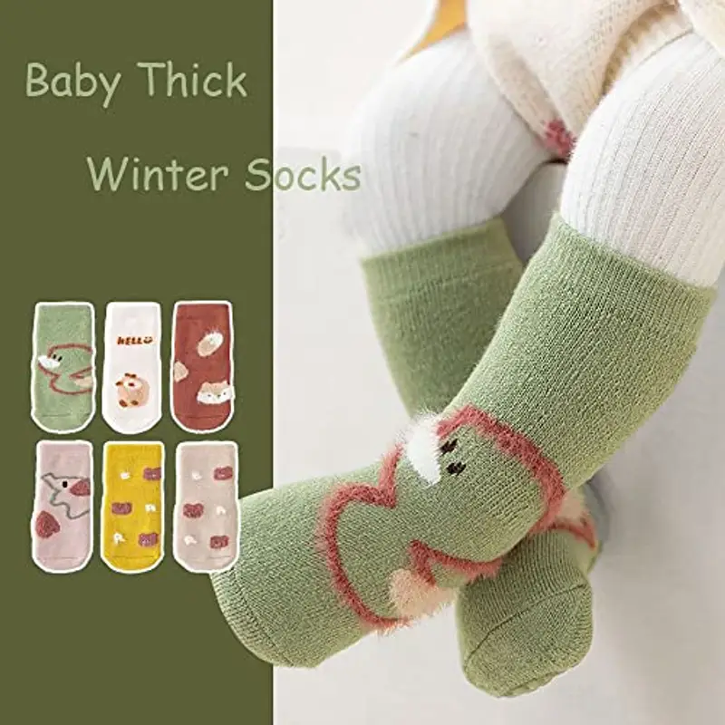 FedMois 6 paia calzini antiscivolo invernali termici in cotone bimbi bambini, Anatra, 0 miniatura 2