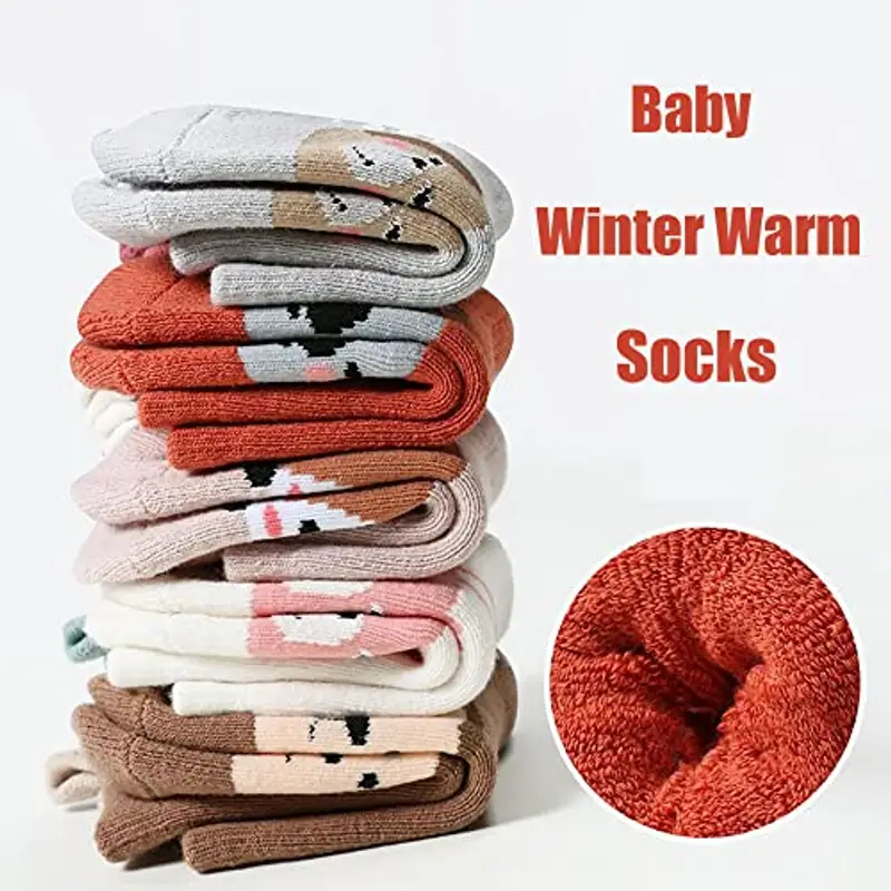 FedMois 6 paia calzini antiscivolo invernali termici in cotone bimbi bambini, Animali, 1 miniatura 2