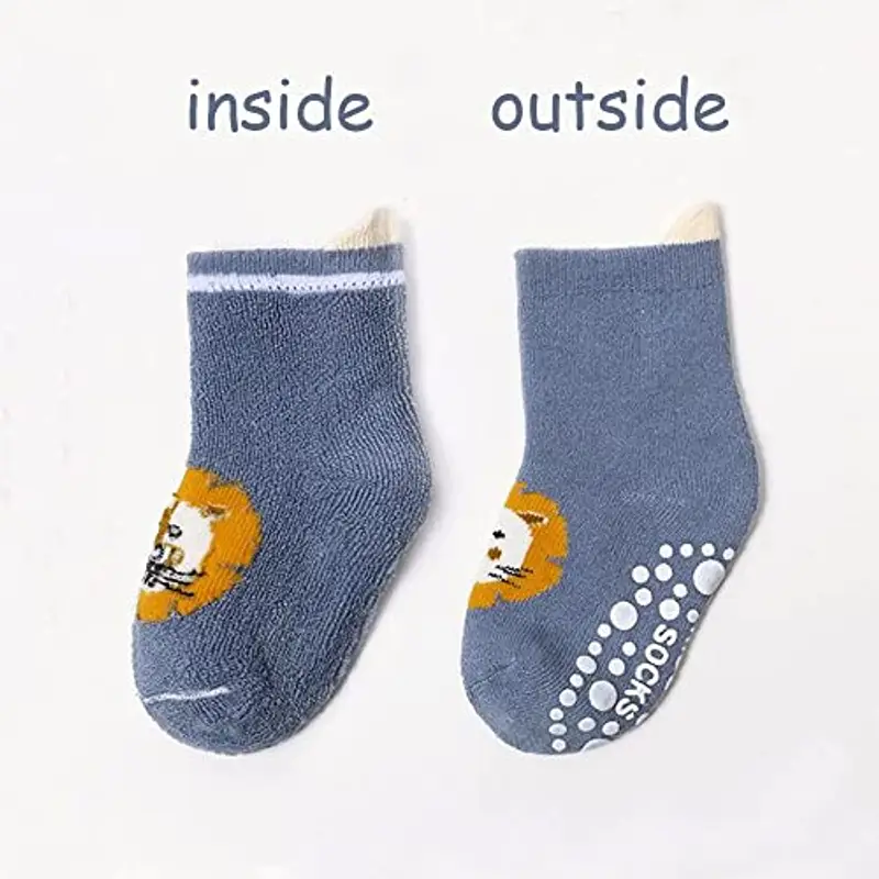 FedMois 6 paia calzini antiscivolo invernali termici in cotone bimbi bambini, Animali, 1 miniatura 3