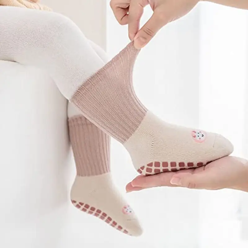 FedMois 6 paia calzini antiscivolo invernali termici in cotone bimbi bambini, Coniglio, 3 miniatura 3