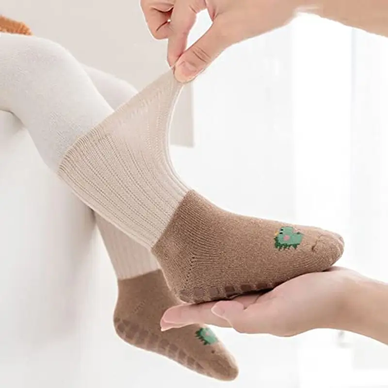 FedMois 6 paia calzini antiscivolo invernali termici in cotone bimbi bambini, Dinosauri, 0 miniatura 3