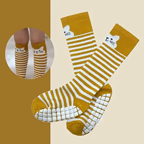 FedMois 6 paia calzini lunghi calzettoni antiscivolo al ginocchio in cotone bimbi bambini, animali, 1 miniatura 2