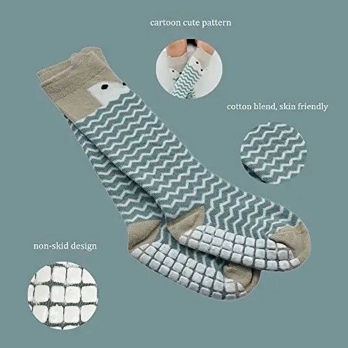 FedMois 6 paia calzini lunghi calzettoni antiscivolo al ginocchio in cotone bimbi bambini, animali, 3 miniatura 3