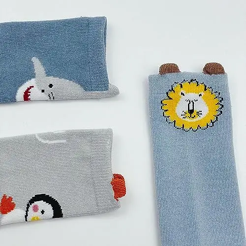 FedMois 6 paia calzini lunghi calzettoni antiscivolo al ginocchio in cotone bimbi bambini, squalo, 1 miniatura 2