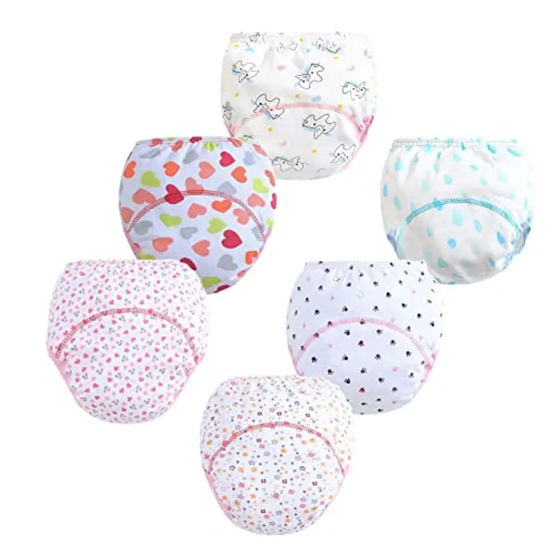 FedMois Confezione da 6 Mutandine di Apprendimento Bimbi Bambini Cotone Assorbente Impermeabile, Fiori, 1-2 Anni