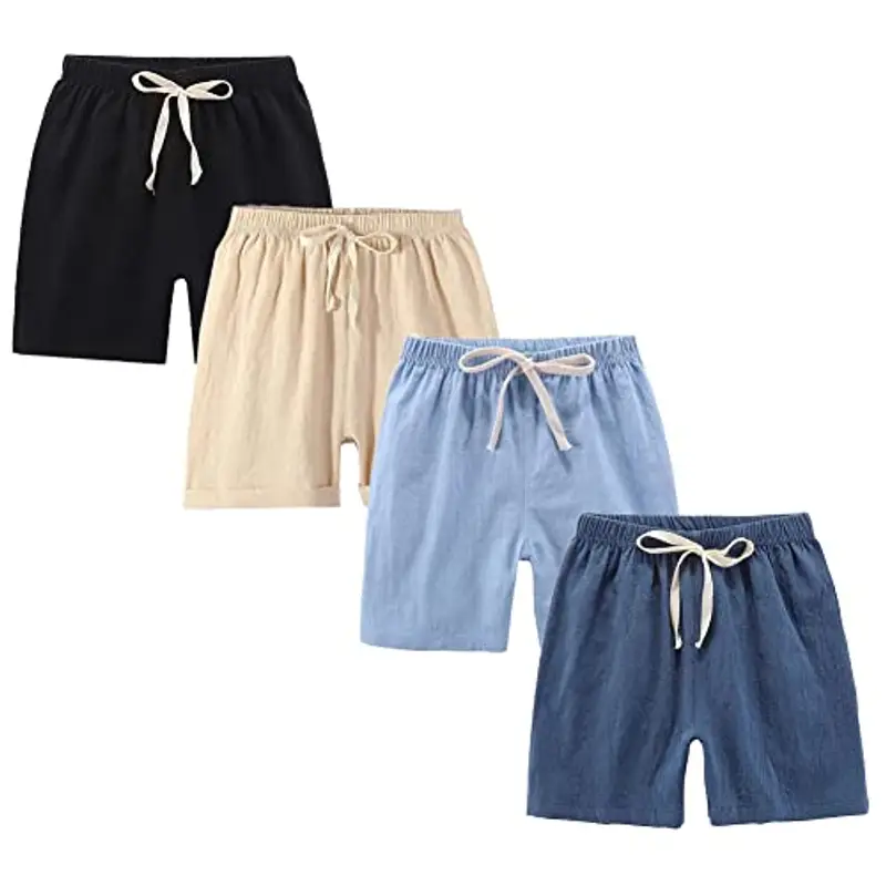 FedMois Pantaloncini in Cotone Bambini e Ragazzi, Confezione da 4, Nero Blu Beige e Blu Scuro, 7-8 Anni