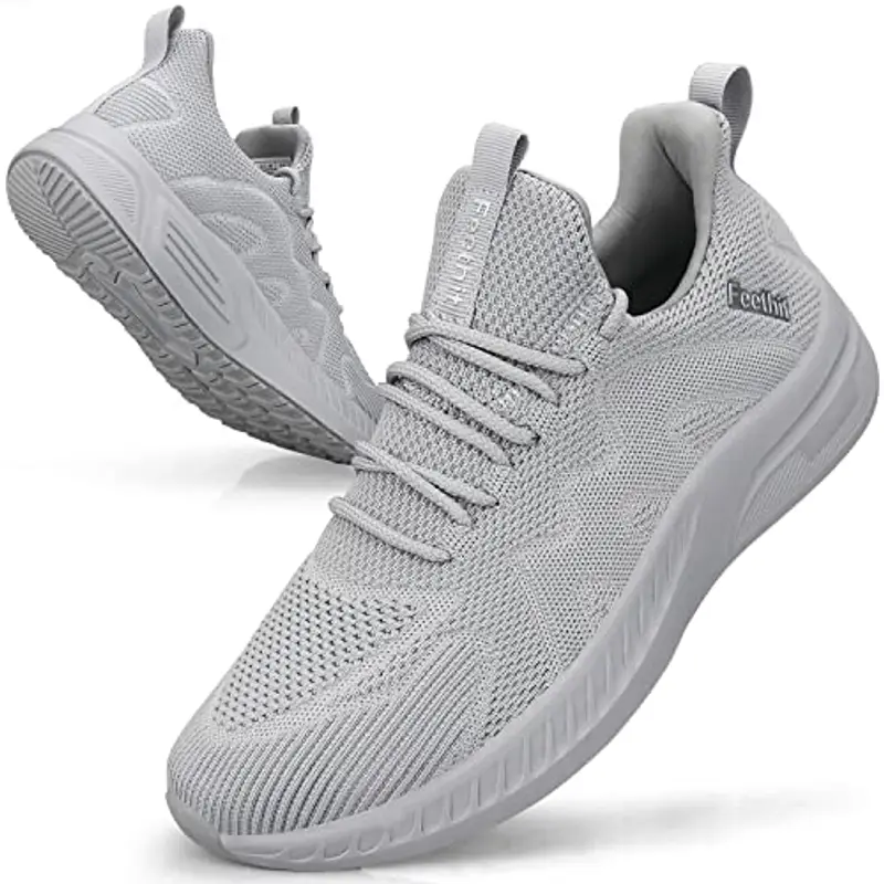 Feethit Sneakers Uomo Scarpe Running Corsa Ginnastica Camminata Casual Jogging Trekking Tennis Outdoor Fitness Sportive Palestra Scarpe da Lavoro Comode Leggere Traspiranti Grigio Chiaro 45 EU