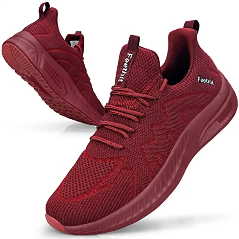 Feethit Sneakers Uomo Scarpe Running Corsa Ginnastica Camminata Casual Jogging Trekking Tennis Outdoor Fitness Sportive Palestra Scarpe da Lavoro Comode Leggere Traspiranti Rosso 44 EU