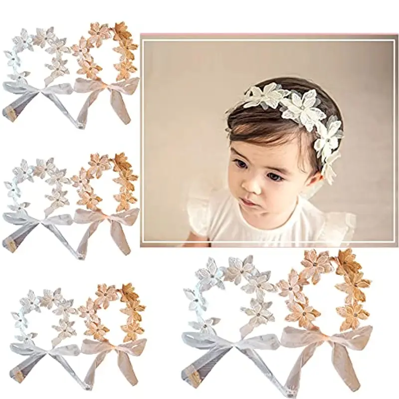 Feifei, fascia per capelli con fiocco in pizzo per neonate, 2 pezzi, fascia elastica per capelli con fiocco