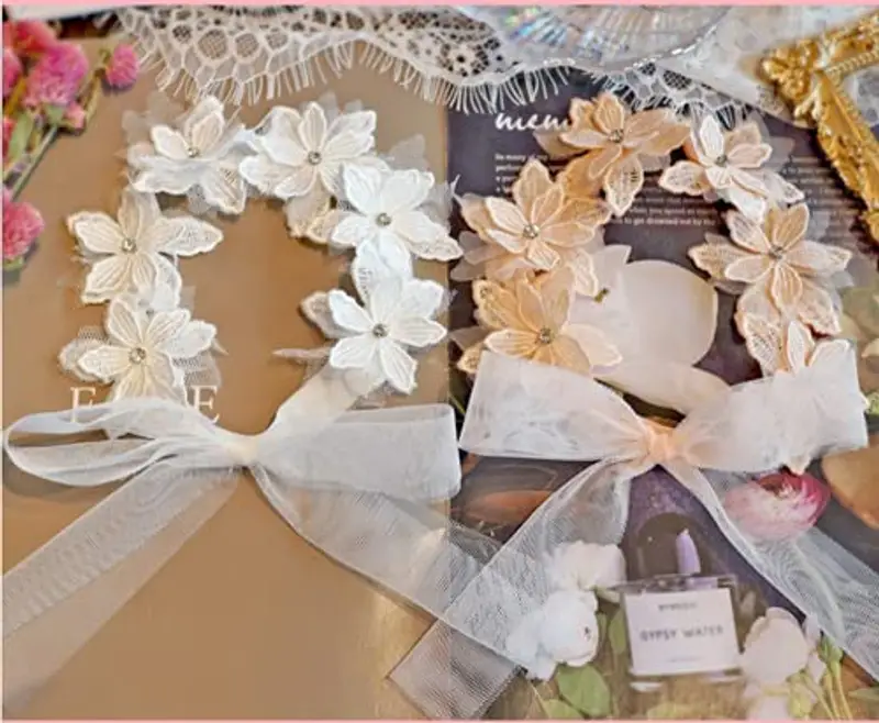 Feifei, fascia per capelli con fiocco in pizzo per neonate, 2 pezzi, fascia elastica per capelli con fiocco miniatura 2