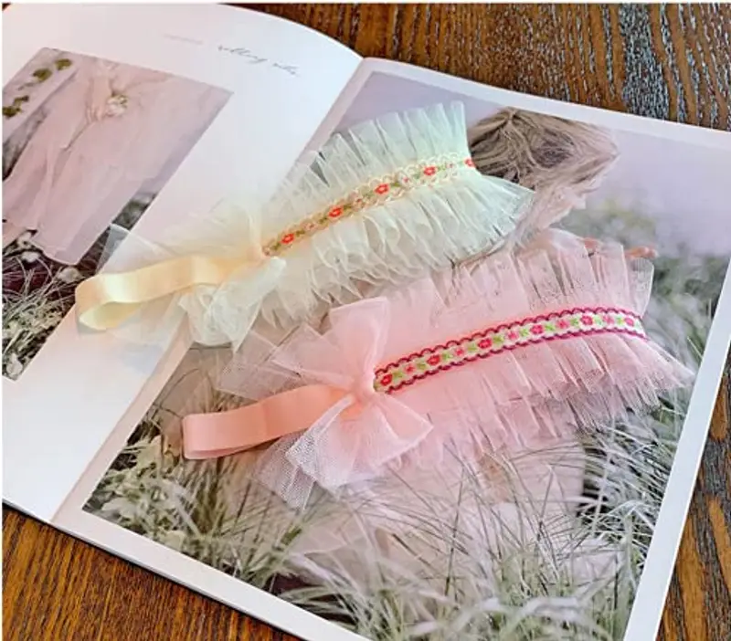 Feifei, fascia per capelli con fiocco in pizzo per neonate, 2 pezzi, per neonate e bambine, con fiocco elastico e nodo miniatura 2
