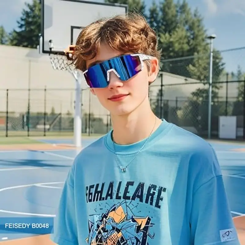 FEISEDY Occhiali da Ciclismo per Bambini, Protezione UV400, da Baseball, per Baseball, Tennis, Attività All'Aperto, Ragazzi e Ragazze, 8-16 Anni B0048 miniatura 2