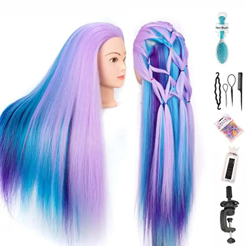 FEIYANJF Testa per parrucchieri, 26Inch Morbidi Capelli 100% Sintetica per Acconciature con Staffa + DIY Accessori (Fiore di ciliegio quattro colori)