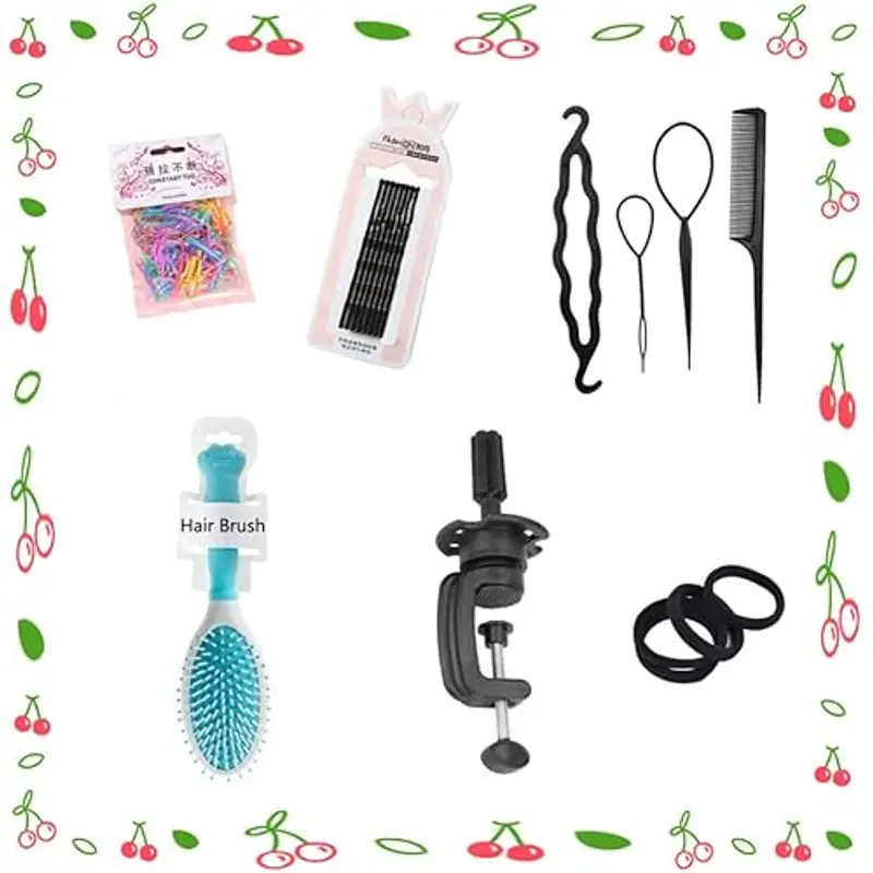 FEIYANJF Testa per parrucchieri, 26Inch Testina Parrucchiere Capelli 100% Sintetica, Professionale Testa per Acconciature Testa Parrucchiera con Staffa+ DIY Accessori (blu polvere) miniatura 2