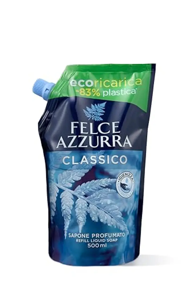 Felce Azzurra - Ricarica Sapone Liquido Mani e Viso Classico Profumato, Igienizza e Idrata, Sapone Mani e Detergente Viso Gel per Igiene Quotidiana, Delicato e Dermatologicamente Testato, 500 ml