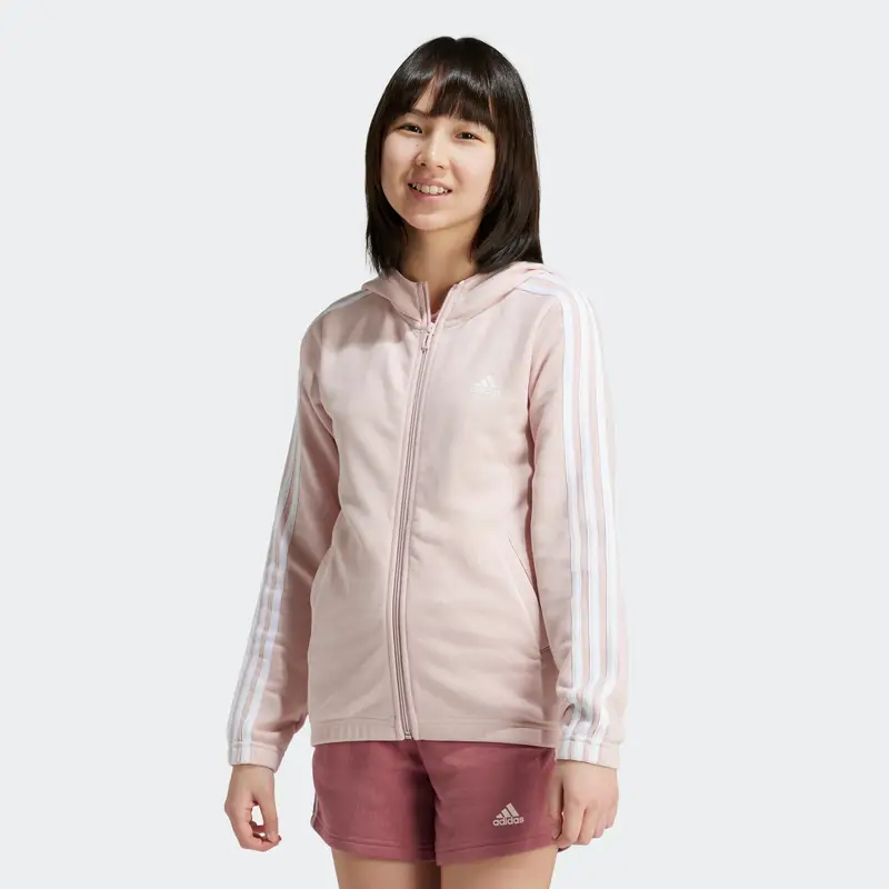 Felpa ADIDAS bambina ginnastica con cappuccio e zip leggera 3 strisce rosa |  Adidas