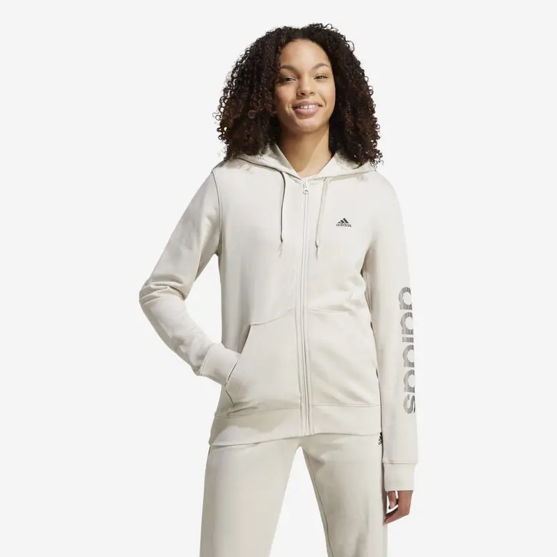 Felpa ADIDAS donna palestra con cappuccio e zip leggera beige |  Adidas