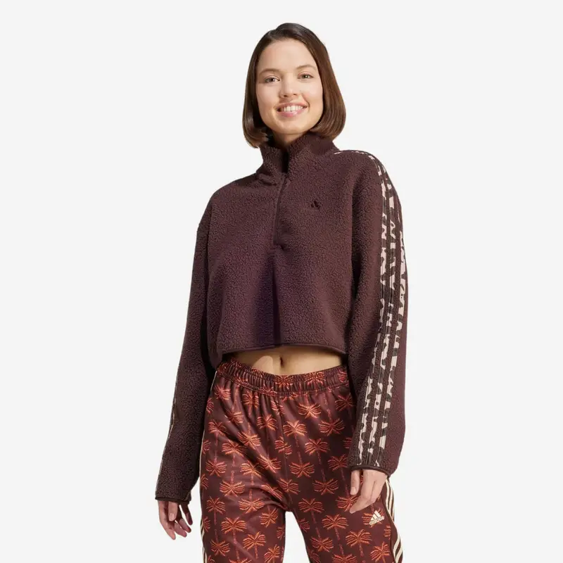 Felpa ADIDAS donna palestra cropped traspirante 3 strisce marrone |  Adidas
