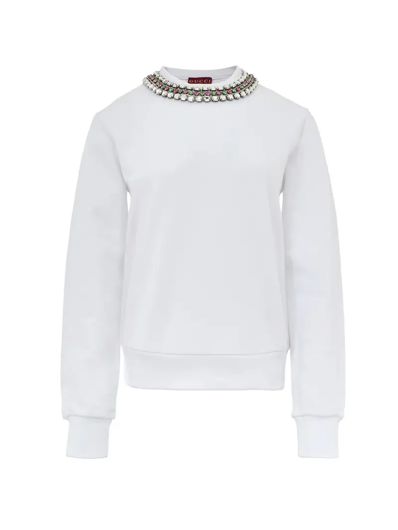 Felpa Bianca con Collo Gioiello Gucci