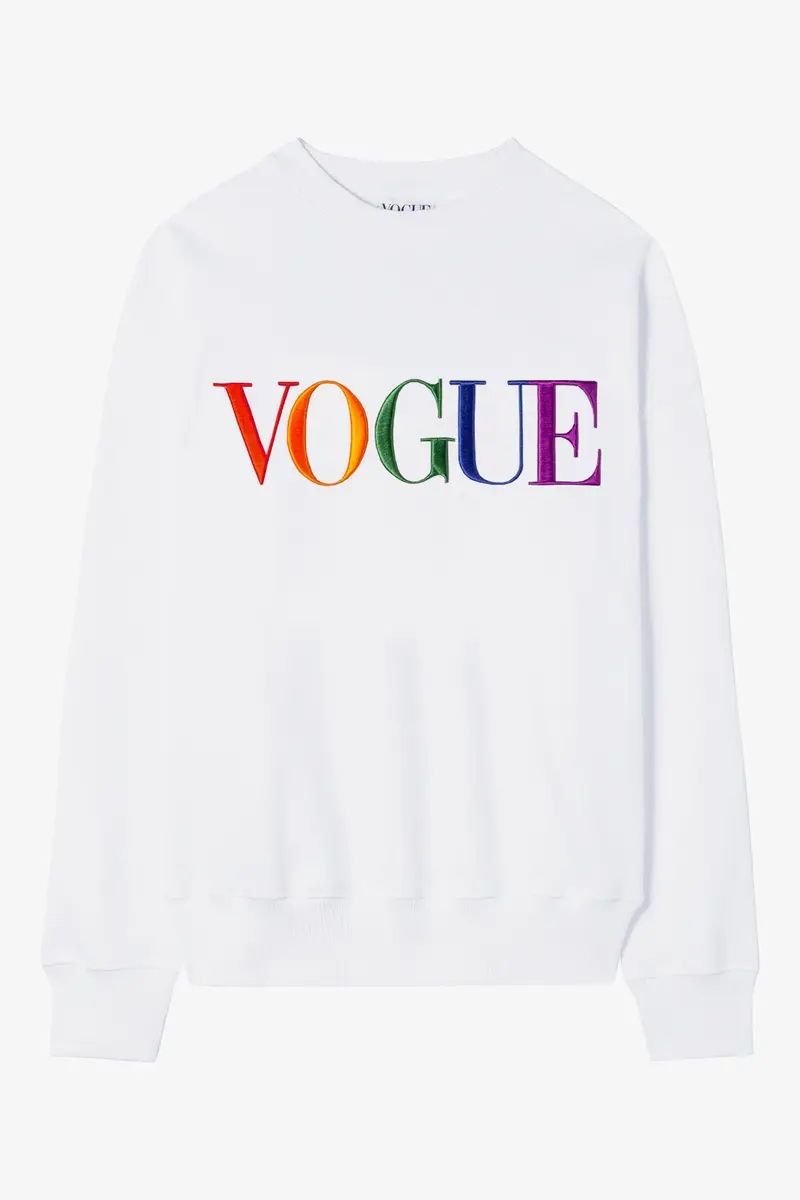Felpa bianca VOGUE con logo ricamato colorato