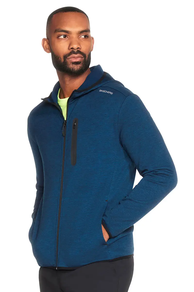 Felpa blu senza cappuccio e cerniera centrale SKECHERS Skech Cloud Thermal Full Zip Hoodie miniatura 3