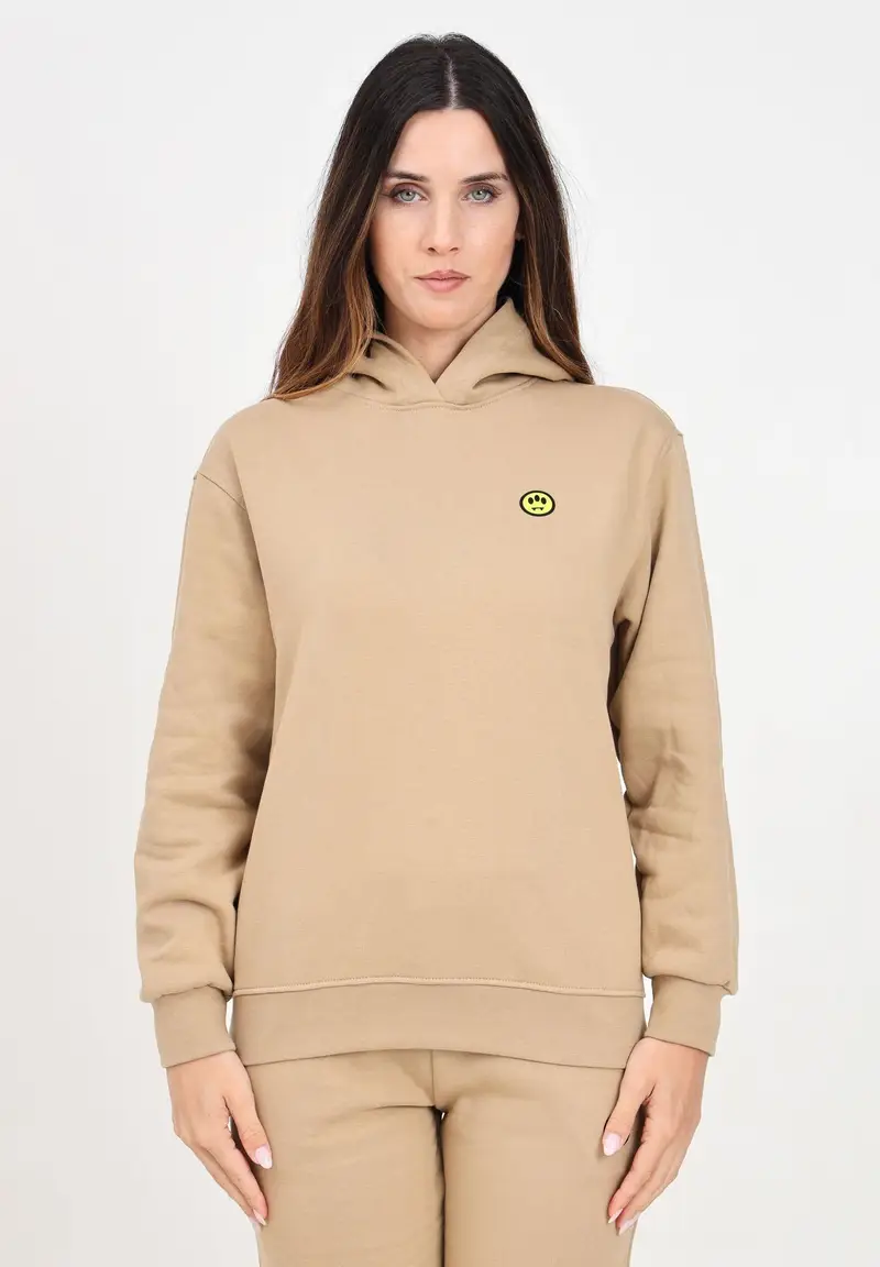 Felpa con cappuccio beige per donna e bambina rifinita da patch logo