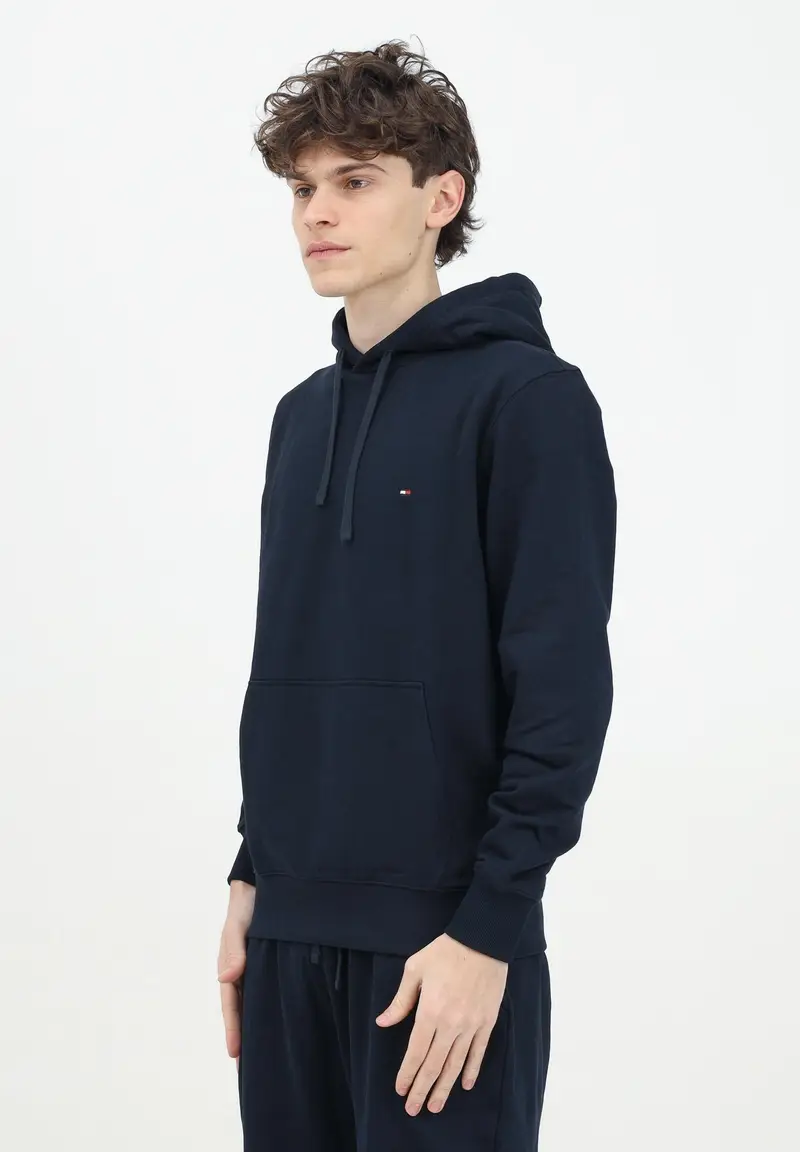 Felpa con cappuccio blu da uomo rifinita da logo