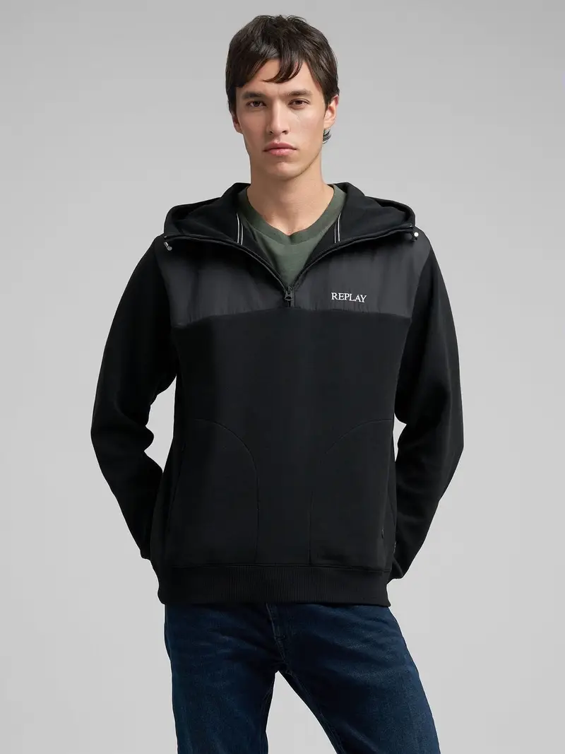 Felpa Con Cappuccio E Mezza Zip