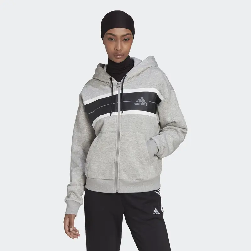 Felpa con cappuccio Essentials Pinstripe Block Fleece Full-Zip Loose Fit |  Adidas