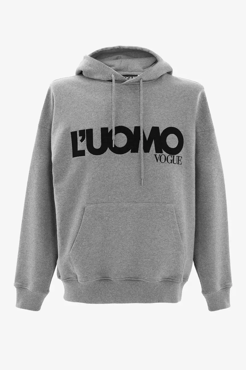 Felpa con cappuccio L’UOMO grigia con logo ricamato nero