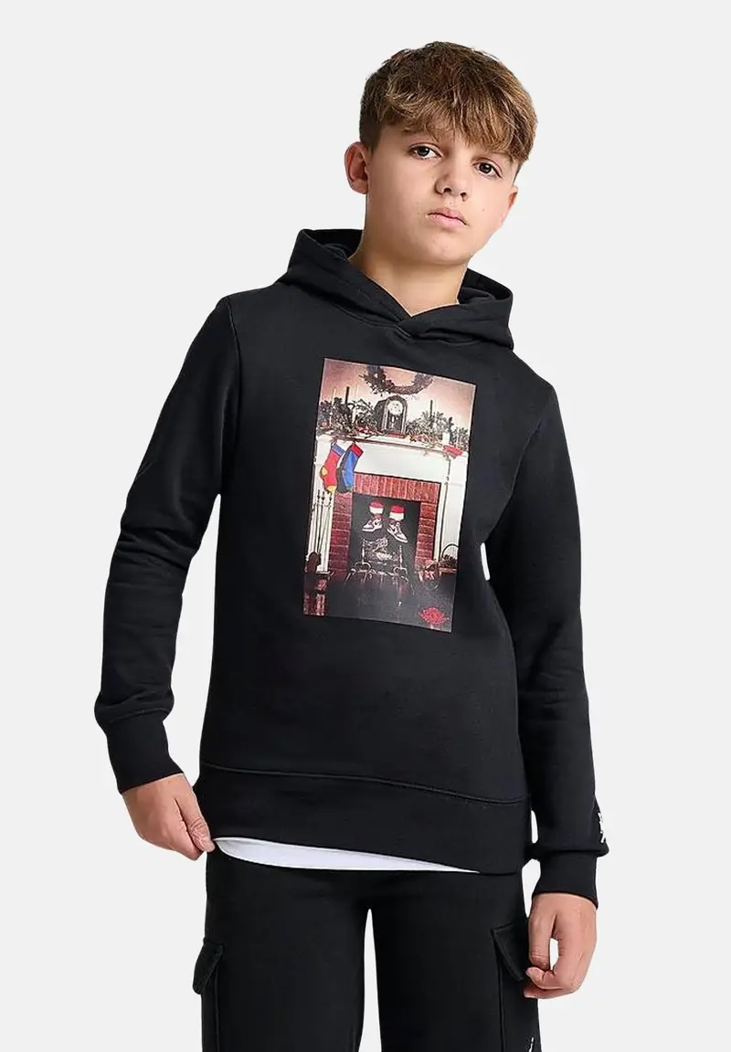 Felpa con cappuccio natalizia nera da bambino