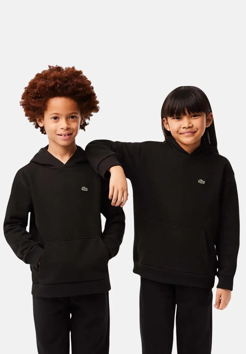 Felpa con cappuccio nera per bambino e bambina rifinita da ricamo coccodrillo