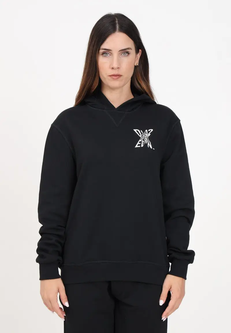 Felpa con cappuccio nera per donna e bambina caratterizzata da maxi stampa logo Sport Edtn.09