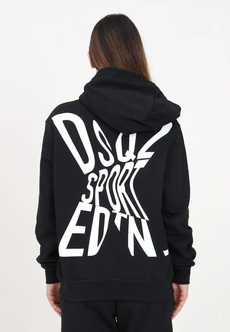 Felpa con cappuccio nera per donna e bambina caratterizzata da maxi stampa logo Sport Edtn.09 miniatura 2