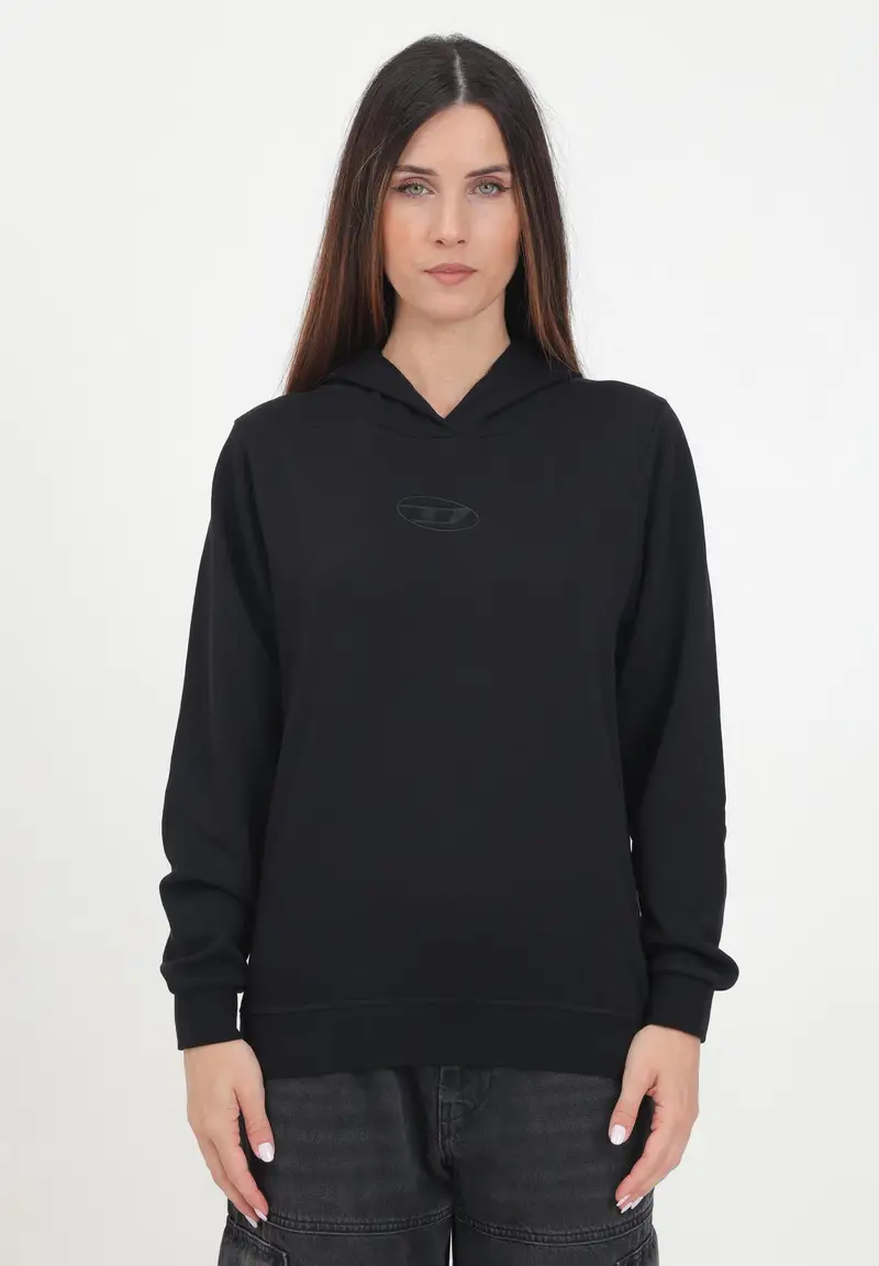 Felpa con cappuccio nera per donna e bambina con logo Oval D ricamato