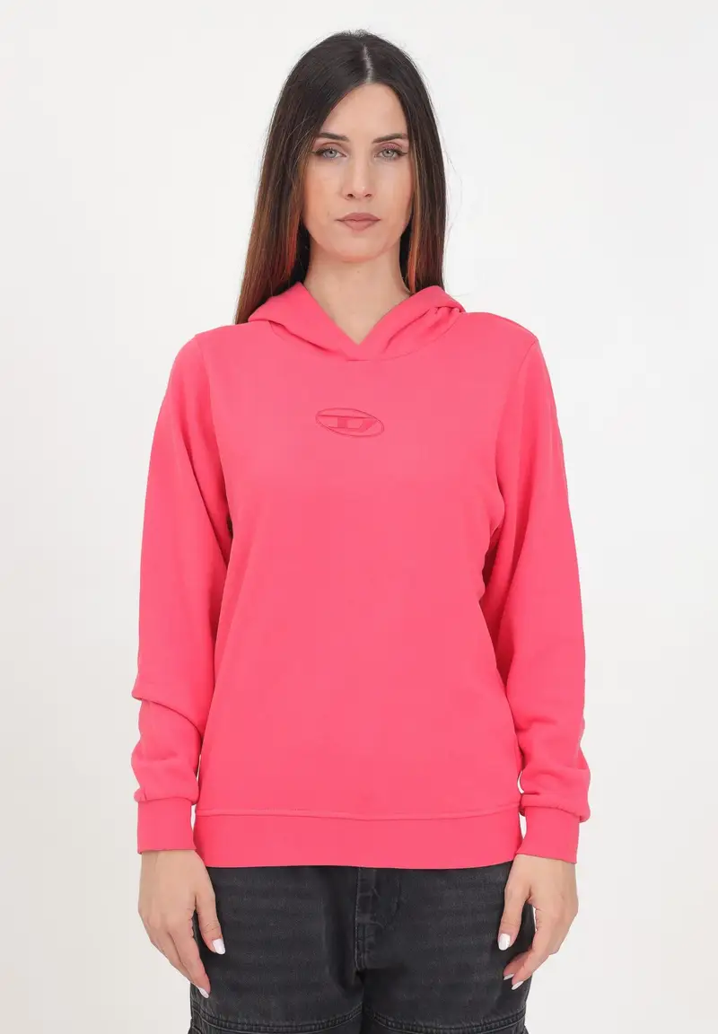 Felpa con cappuccio rosa per donna e bambina con logo Oval D ricamato