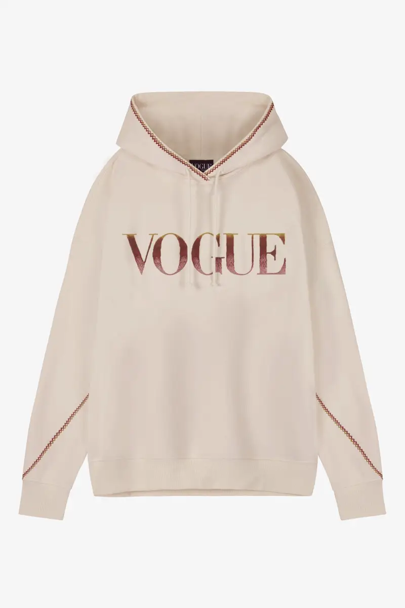 Felpa con cappuccio VOGUE Handcraft Edition crema con logo ricamato