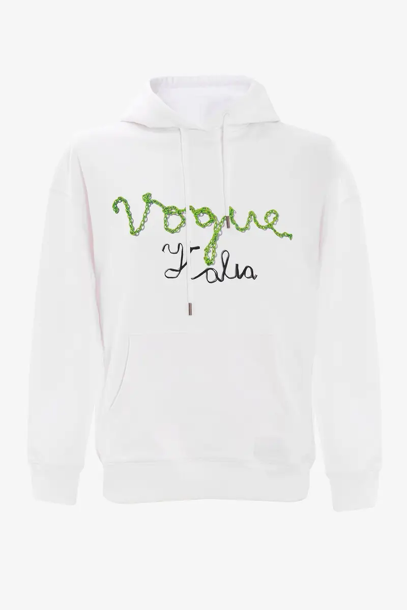 Felpa con cappuccio VOGUE ITALIA bianca con logo stampato