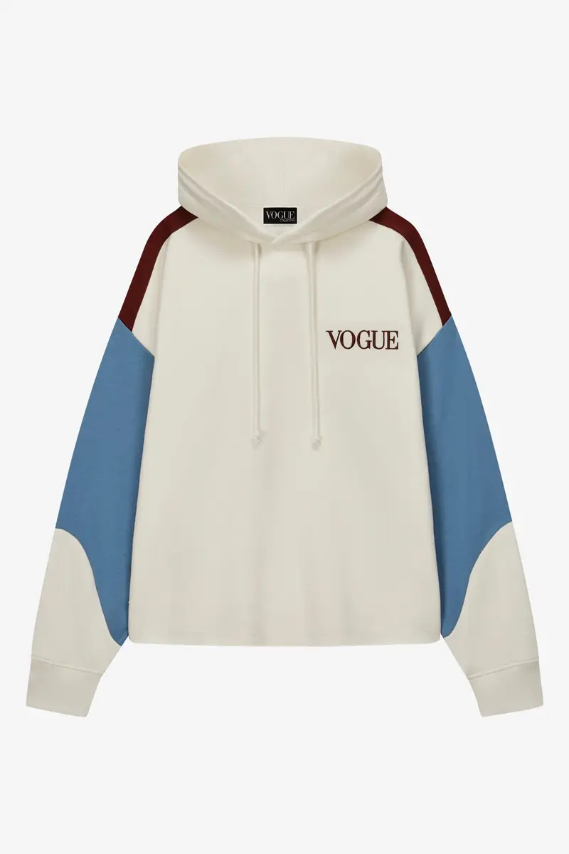 Felpa con cappuccio VOGUE Retro Sports crema con inserti