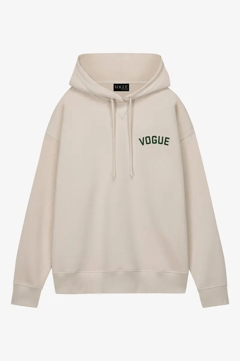 Felpa con cappuccio VOGUE Retro Sports ecru con stampa logo college
