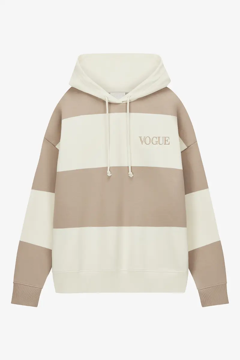 Felpa con cappuccio VOGUE Stripes Edition a righe beige