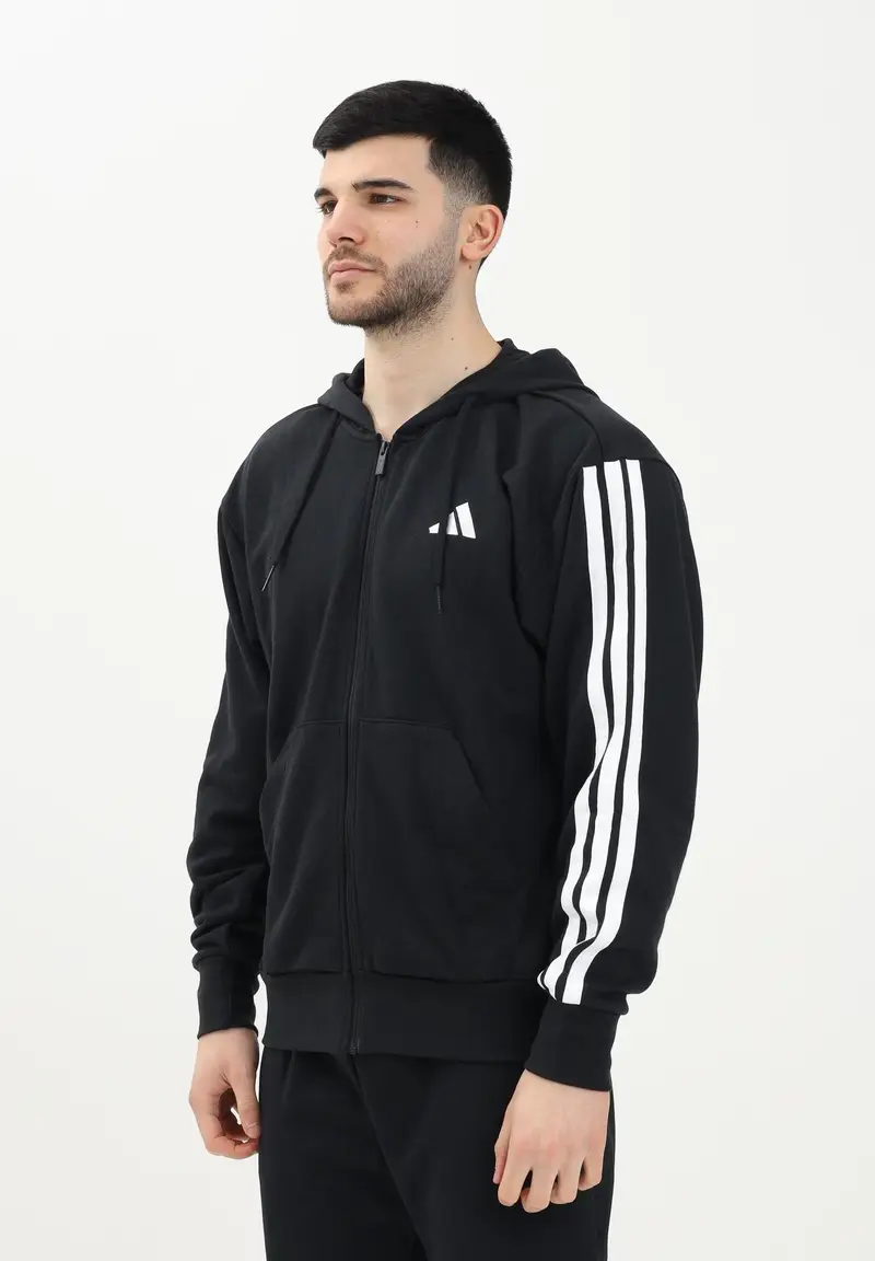 Felpa con zip Essentials 3-Stripes French Terry nera da uomo