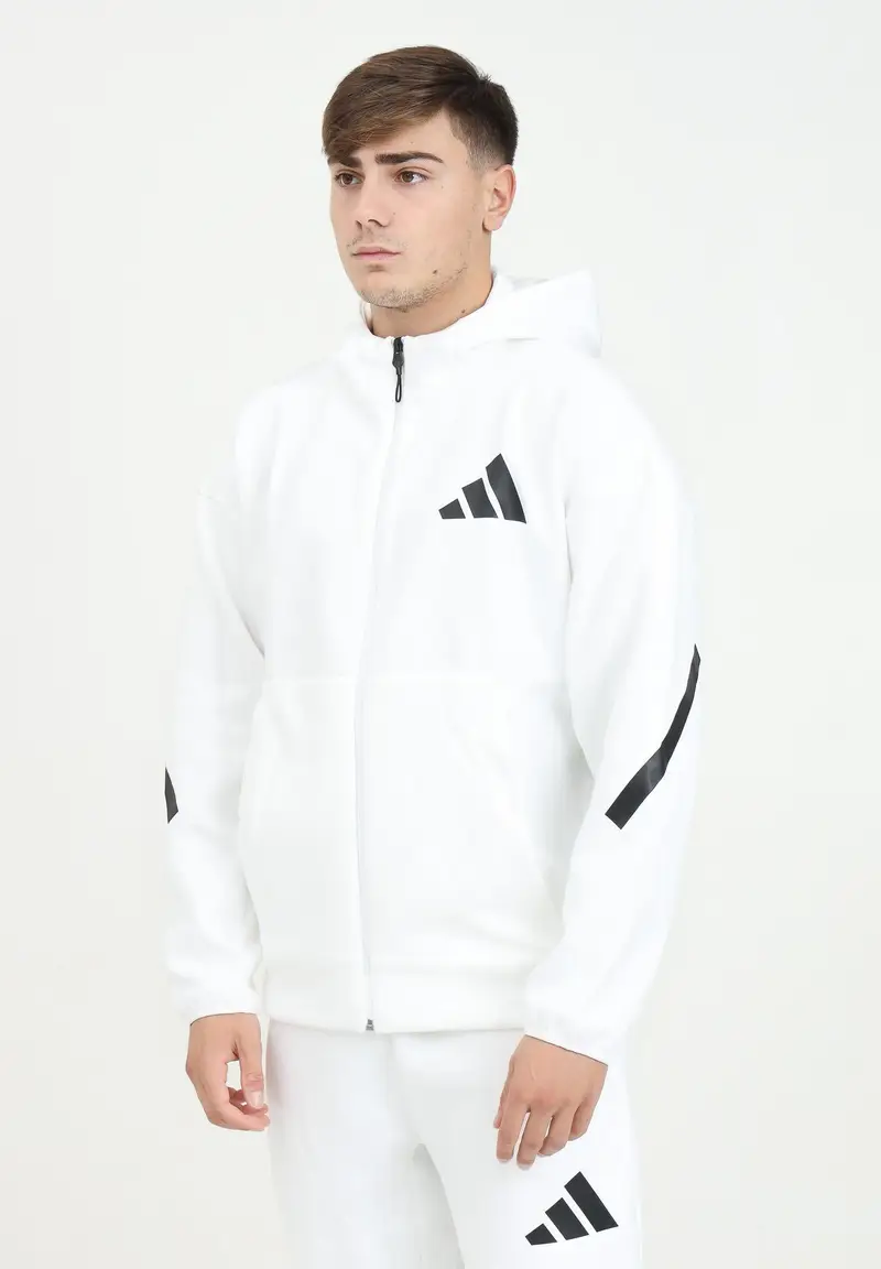 Felpa con zip New adidas Z.N.E. bianca da uomo