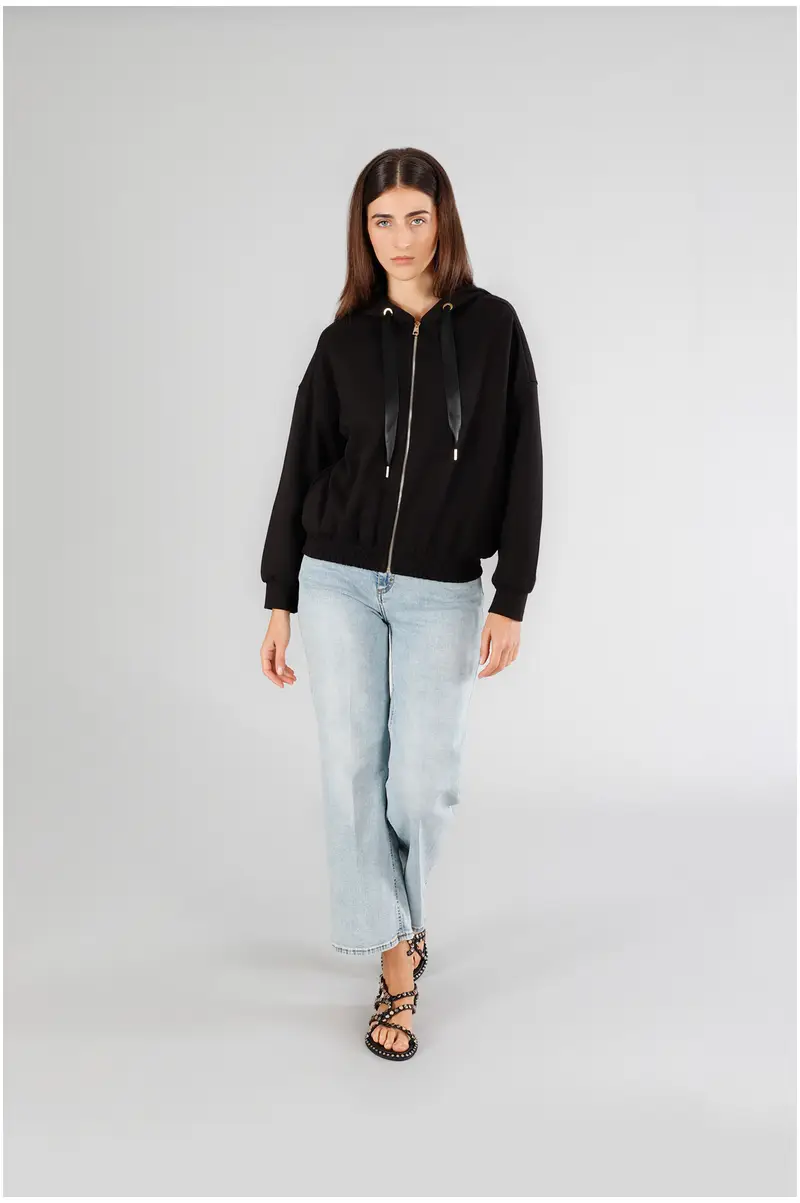 felpa cropped con zip e cappuccio nero s